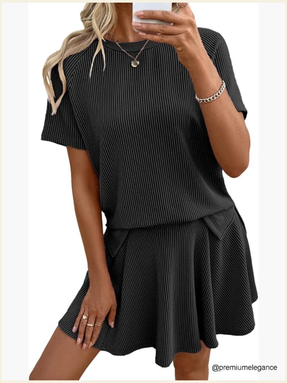 Two Piece Skirt Set Ribbed Knit Lounge Set